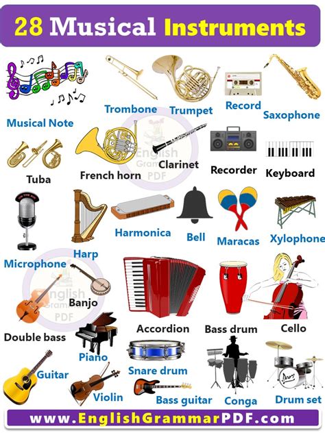 Musical Instruments Names With Pictures In English English Grammar Pdf