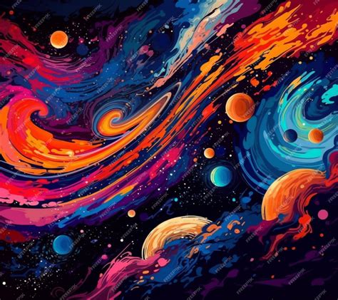 Premium Photo | A colorful wallpaper with a planet and planets.