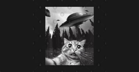 Funny Cat Selfie With UFOs Cat Selfie With Ufos T Shirt TeePublic