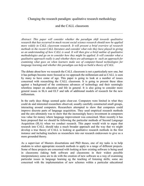 Changing the research paradigm: qualitative research methodology and the CALL classroom