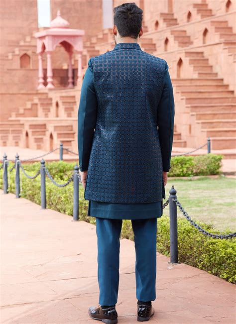 Buy Indian Ethnic Clothing Mehendi Teal Men Sherwanis