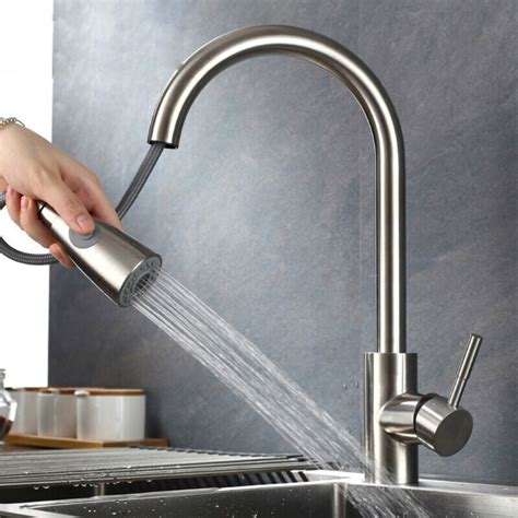 Rvs Kitchen Sink Kranen Met Pull Down Sproeie Grandado