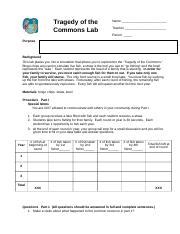 Experiencing the Tragedy of the Commons: A Simulation Lab for | Course Hero