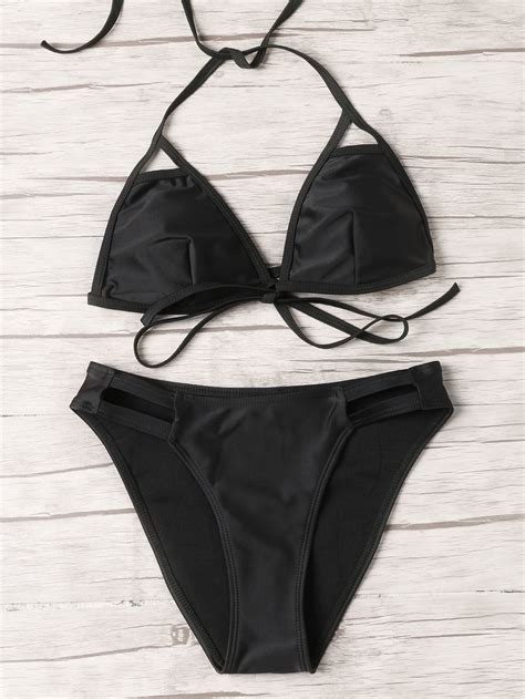 Hollow Strappy Triangle Bikini Set SheIn Sheinside