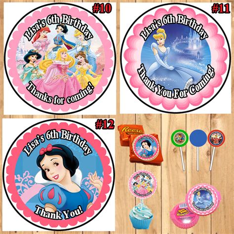 Princess Birthday Round Stickers Printed 1 Sheet Cup Cake Toppers Favo Virginia Design Shop