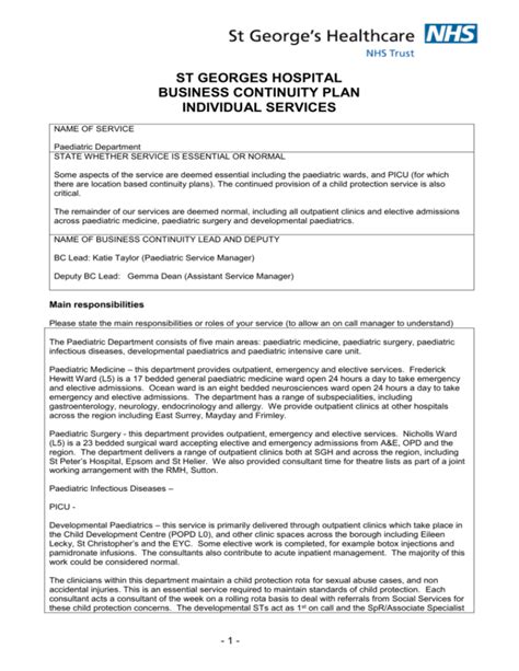 Business Continuity Planning Template