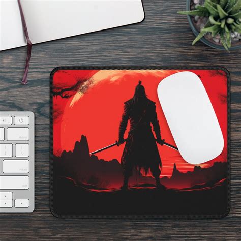 Red Samurai Desk Mat Fantasy Art Mousepad Cute Accessories Aesthetic