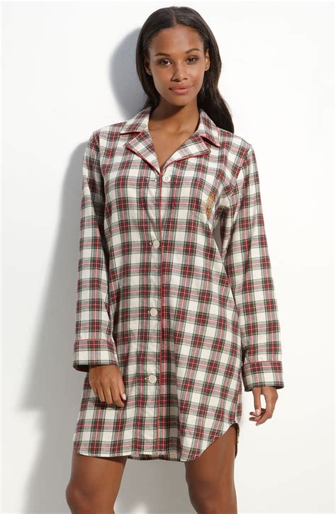 Lauren By Ralph Lauren Notched Collar Plaid Flannel Sleep Shirt Nordstrom