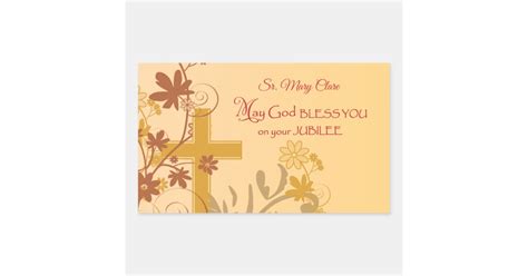 Personalize Jubilee Anniversary Nun Cross Swirls Rectangular Sticker