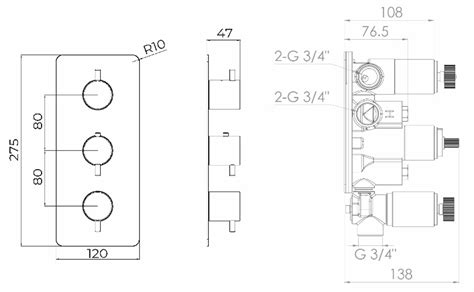 Saneux Cos 3 Way Thermostatic Shower Valve Kit