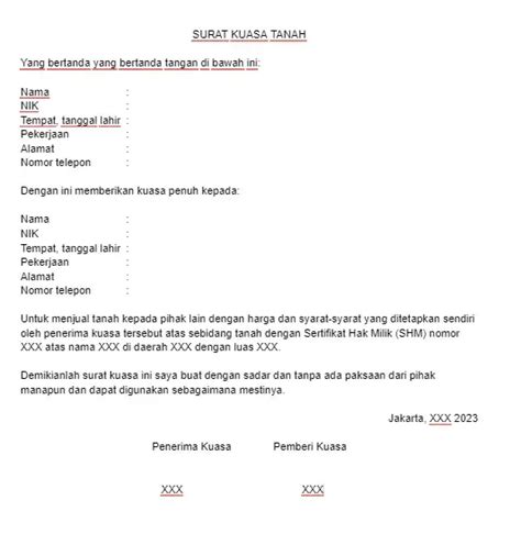 5 Contoh Surat Kuasa Tanah Lengkap Download Gratis