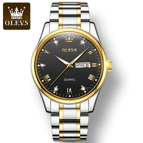 Olevs 5563 Business Waterproof Watch For Men Diamond Encrusted Stainless Steel Strap Quartz Men