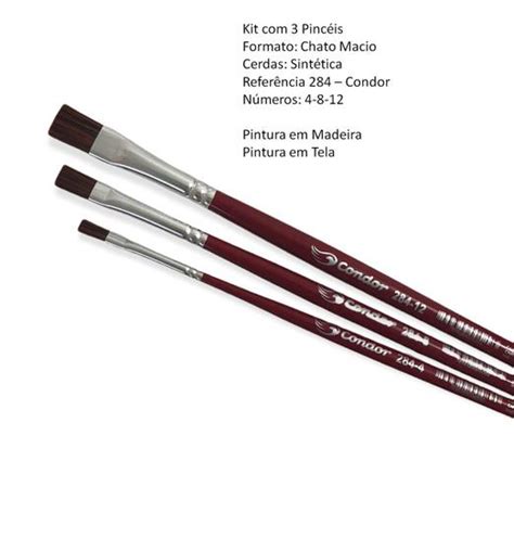 Kit C Pincel Macio Chato Condor Madeira Pintura Pinc Is