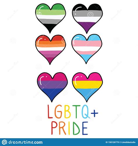 Cute Lgbtq Pride Hearts Cartoon Vector Illustration Motif Set Hand