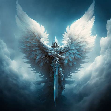 Ai Generated Illustration Of An Guardian Angel Holding A Sword Stock