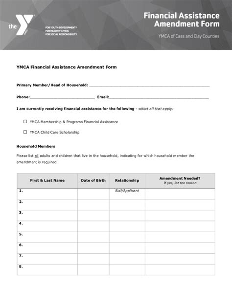 Fillable Online Ymca Financial Assistance Amendment Form Fax Email