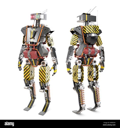 Robot Worker Front And Rear D Rendering Stock Photo Alamy