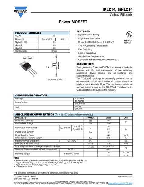 SIHLZ14 Datasheet PDF Vishay Siliconix