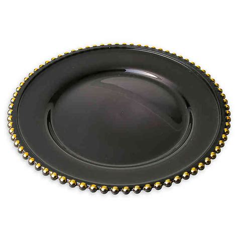 Classic Touch Trophy Gold Bead Charger Plates In Black Set Of 4 Bed