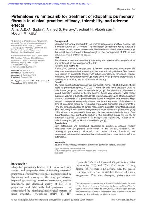 PDF Pirfenidone Vs Nintedanib For Treatment Of Idiopathic Pulmonary