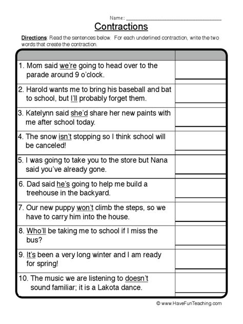 Contractions Sentences Worksheets Cut And Paste Grammar Practice