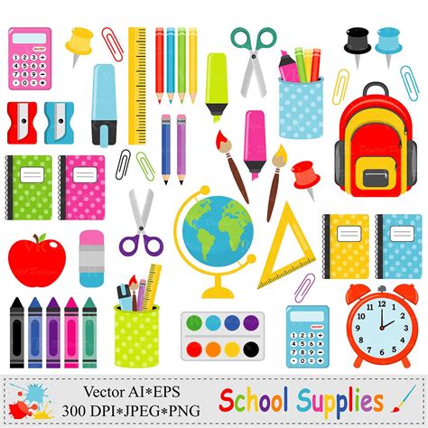 School Supplies Clip Art, Back to School Graphics, Stationery ...