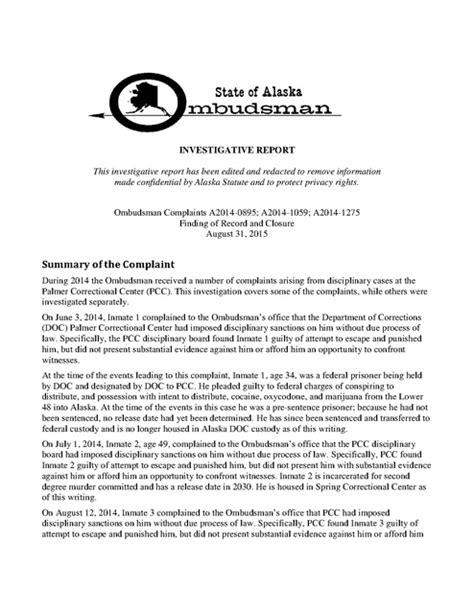 Investigative Report Complaints A2014 0895 A2014 1059 A2014 1275