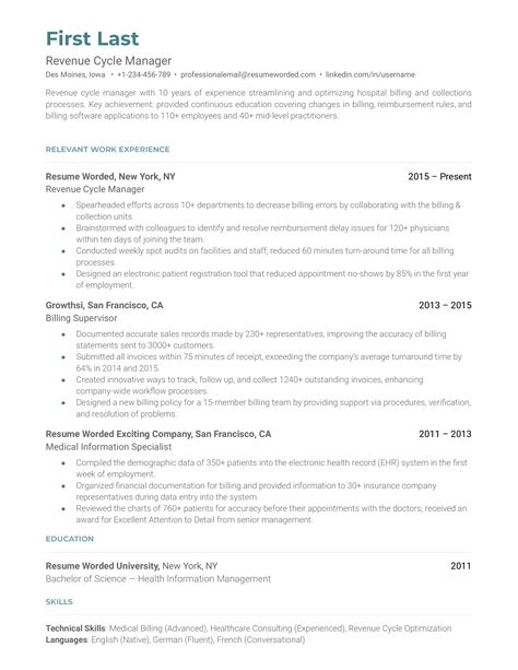 4 Revenue Cycle Resume Examples For 2024 Resume Worded