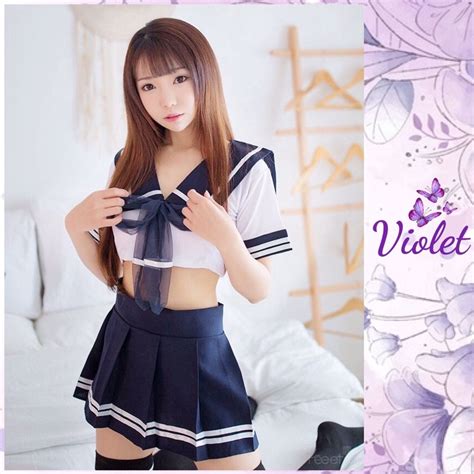 Jual Stok Baru Violet Set Lingerie Sexy Rok Gstring Cosplay Model