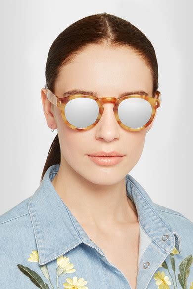 Illesteva Leonard Round Frame Acetate Mirrored Sunglasses Net A