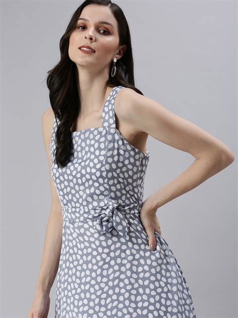 Buy Showoff Women Blue And White Printed A Line Dress Dresses For Women