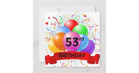 53rd Birthday Balloons Banner Card | Zazzle