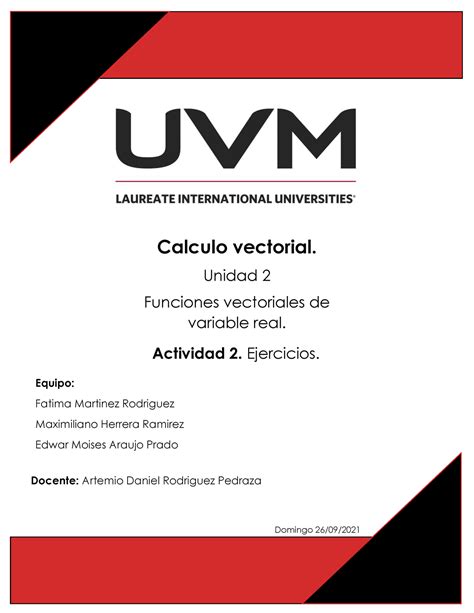 ACTIVIDAD 2 CALCULO VECTORIAL 2021 UVM Actividad 2 Ejercicios