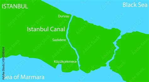 Canal Istanbul project vector map English names Stock Vector | Adobe Stock