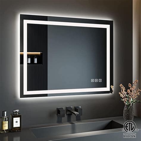 TOOLKISS 40 in. W x 32 in. H Rectangular Frameless LED Light Anti-Fog ...