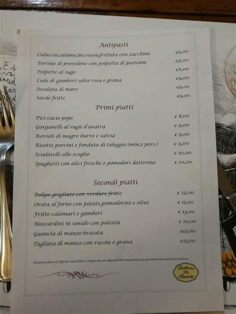 Menu Da Bar Trattoria La Briciola Spinadesco