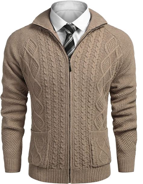 Coofandy Men S Full Zip Cardigan Sweater Slim Fit Stand Collar Cotton