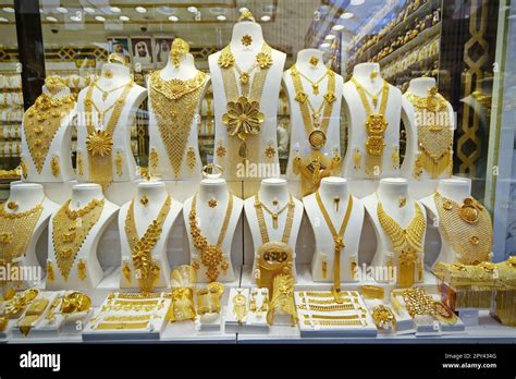 Dubai Gold Souk Market Window With Jewellery Necklaces Dress And