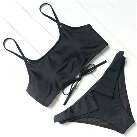 Push Up Swimsuit Women Sexy Brazilian Bikini Black Bikini Set Halter