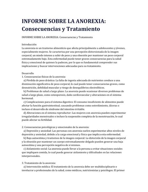 Informe Sobre La Anorexia Consecuencias Y Tratamiento