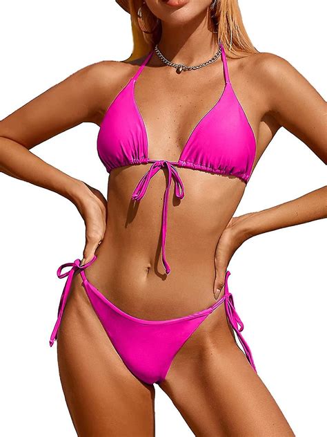 Kvinnor Solid Halter String Bikini Set Triangle Sexy Thong Två Delar