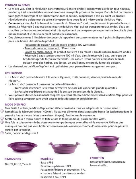 Fiche Tupperware Micro Vap Les Macarons La Chartreuse