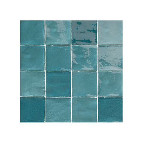 Carrelage imitation zellige brillant bleu turquoise nuancé 10x10cm