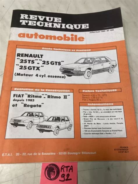 RENAULT 25 R25 TS GTS GTX Revue Technique Automobile RTA R25TS R25GTS