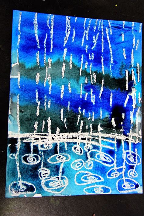 Watercolor Resist Art Activity Winter Rain Météo Art Art élémentaire Art Jeunes Enfants