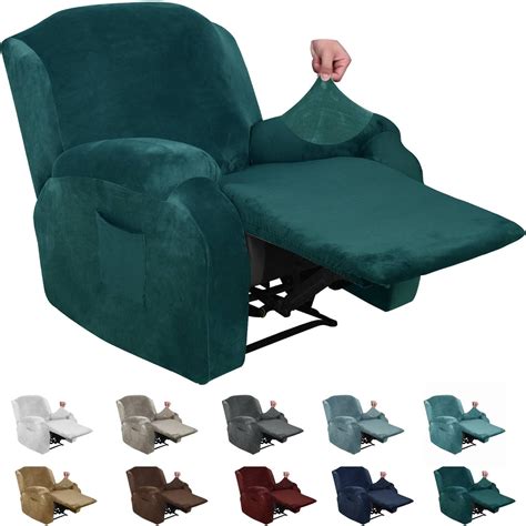 Xineage 4 Pieces Velvet Recliner Slipcover Stretch Recliner Chair Cover