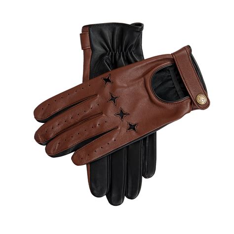 Mens Suited Racer Touchscreen Leather Driving Gloves Watch Cut Out Dents