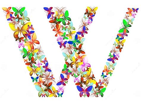 La Letra W Compuso De Porciones De Mariposas De Diversos Colores Stock