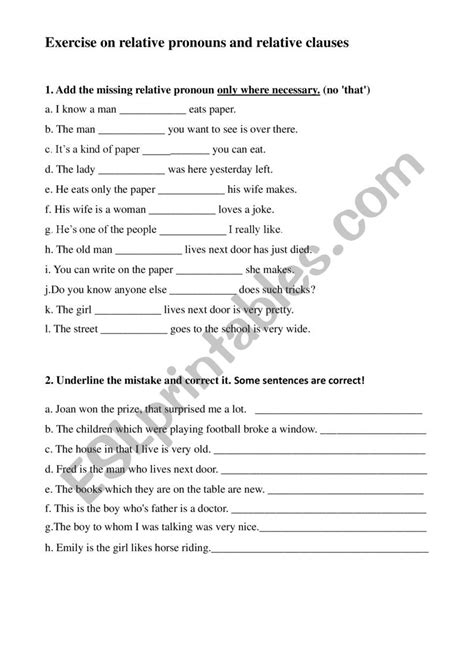 Grammar Exercise On Relative Clauses Esl Worksheet By Sonjawan