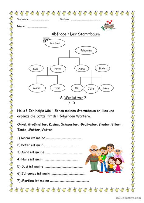 Der Stammbaum Allgemeine Deutsch Daf Arbeitsbl Tter Pdf Doc